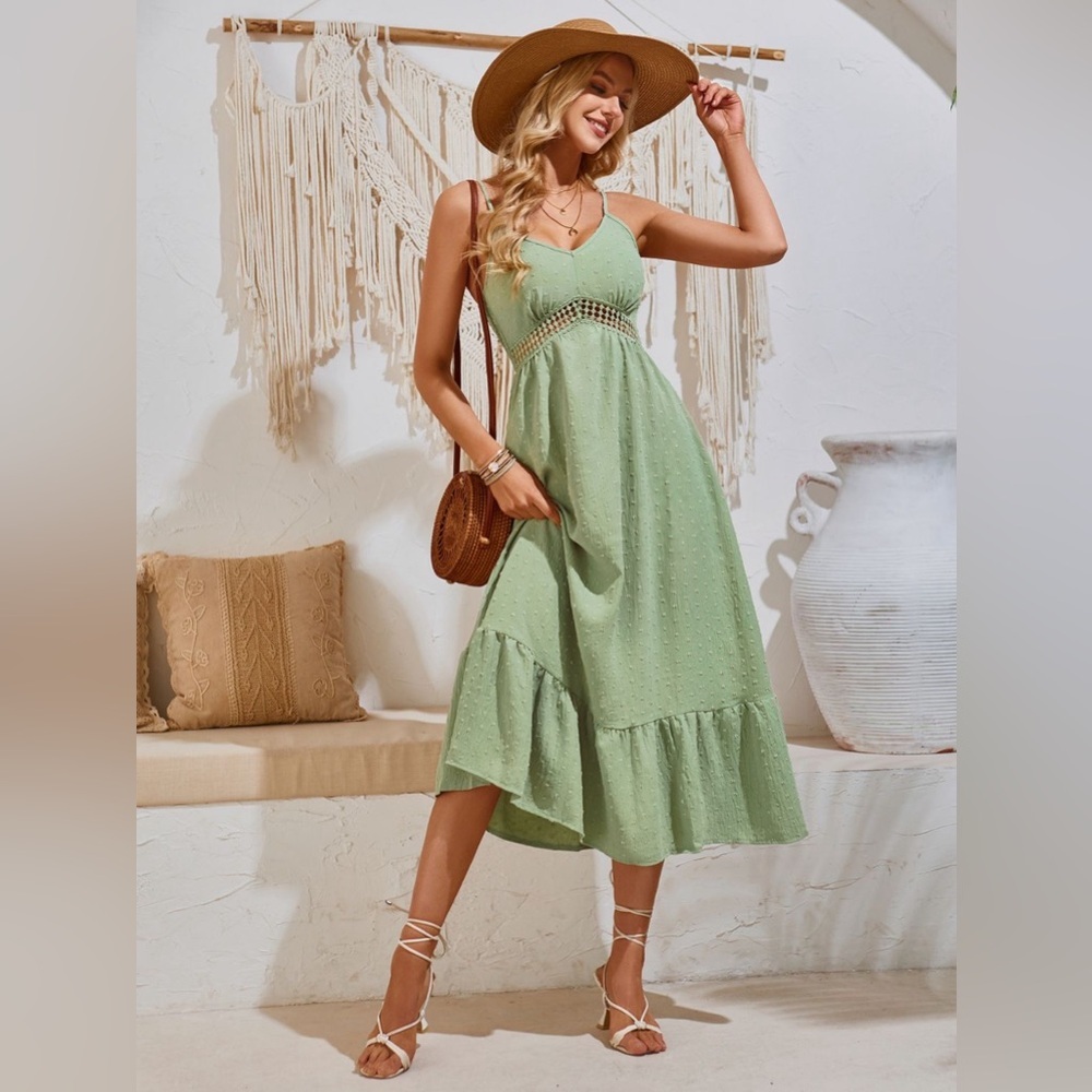 Swiss Dot Sleeveless Midi Dress Casual